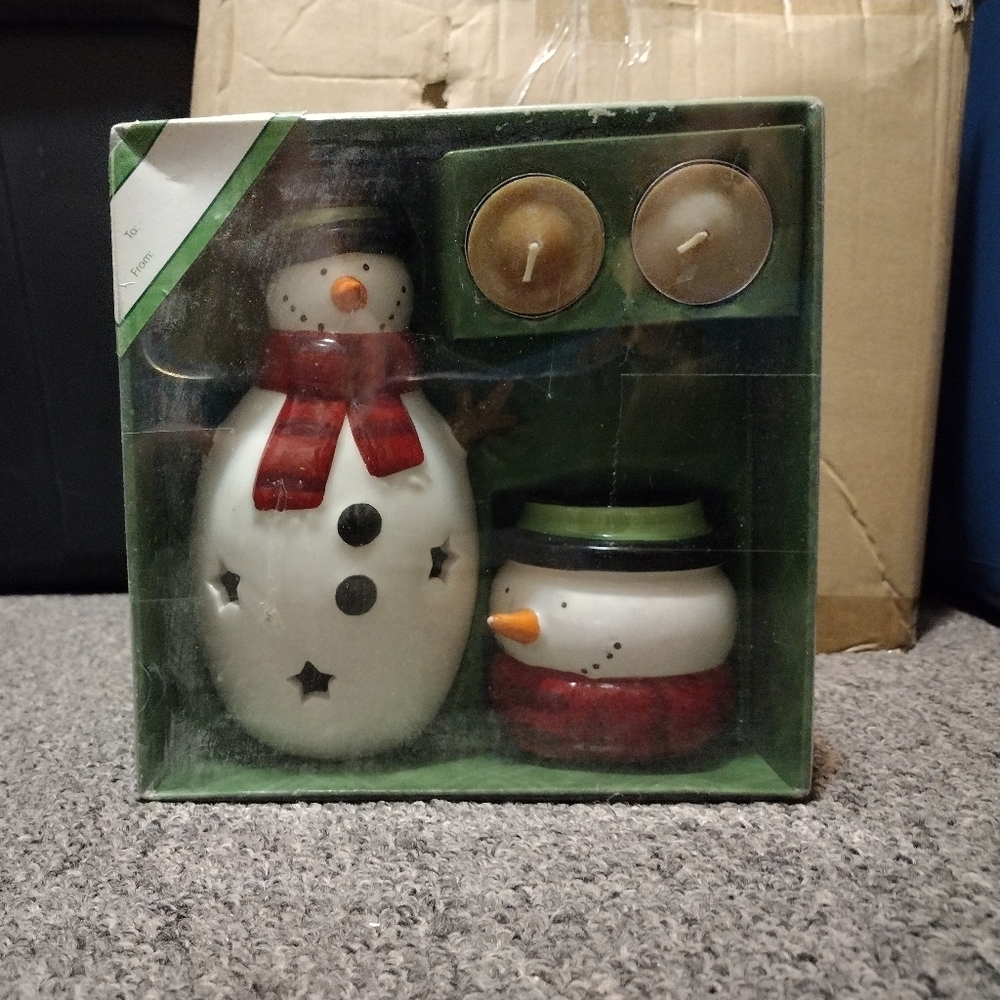 Holiday Time Snowman Tealight Set 4 Piece